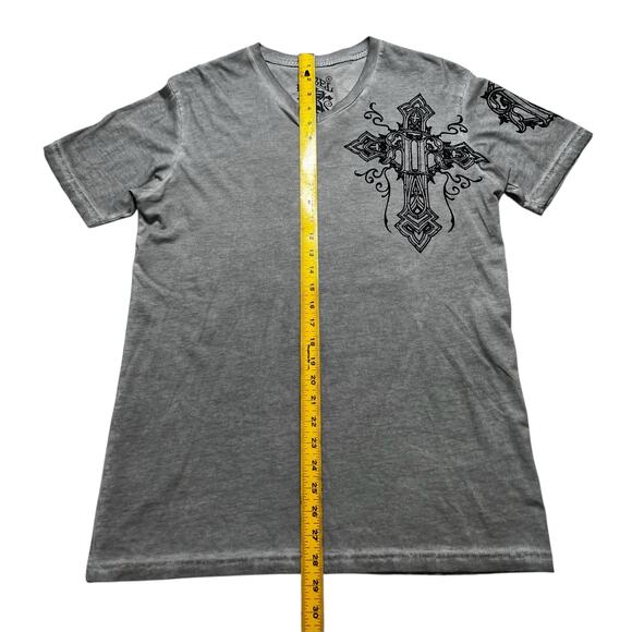 Y2K Rebel Saints Shirt Mens Medium Affliction Biker Angel Wings Skull Grunge - Picture 6 of 11